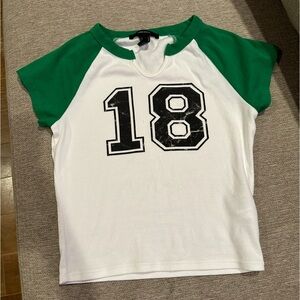 Forever 21 Green Ringer Tee - White W #18 On It! Size Medium, Fits Like a Small.